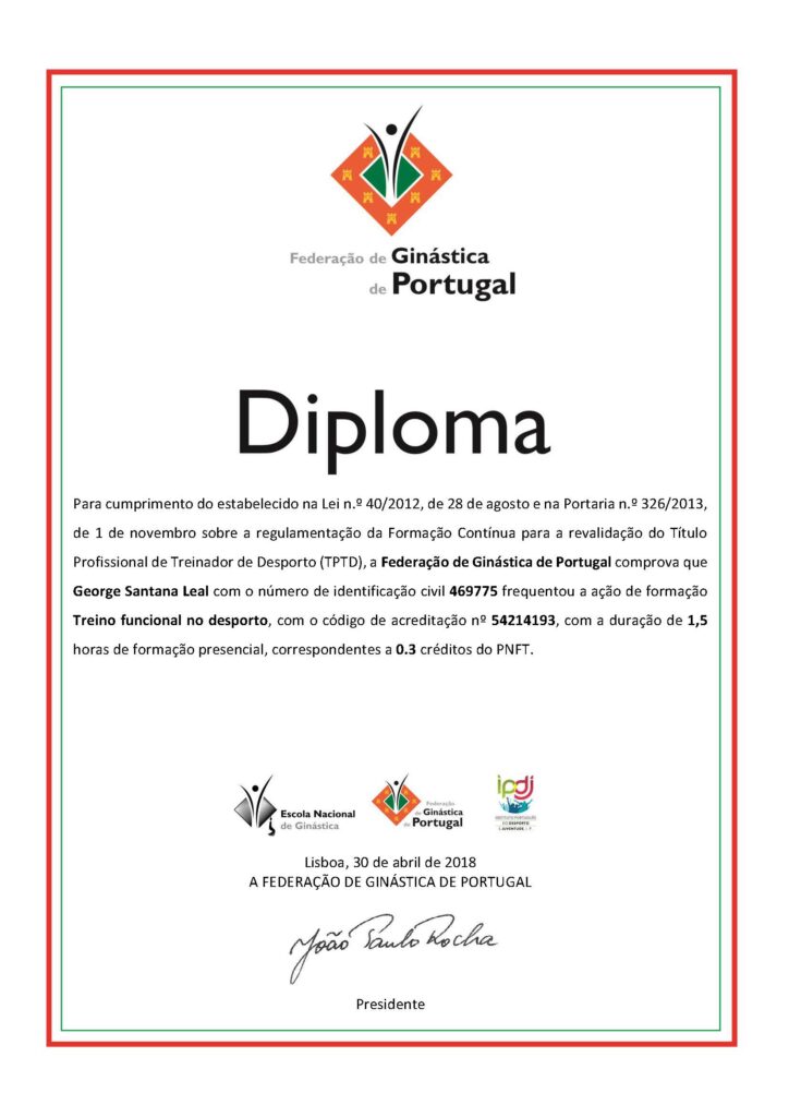 Diploma federação Ginástica 1